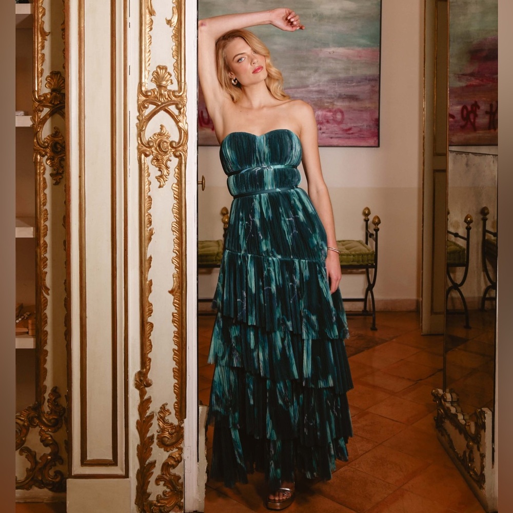 Hutch Lanza Strapless Tiered Ruffle Maxi Dress 0 NWT Anthropologie Tulle Gown